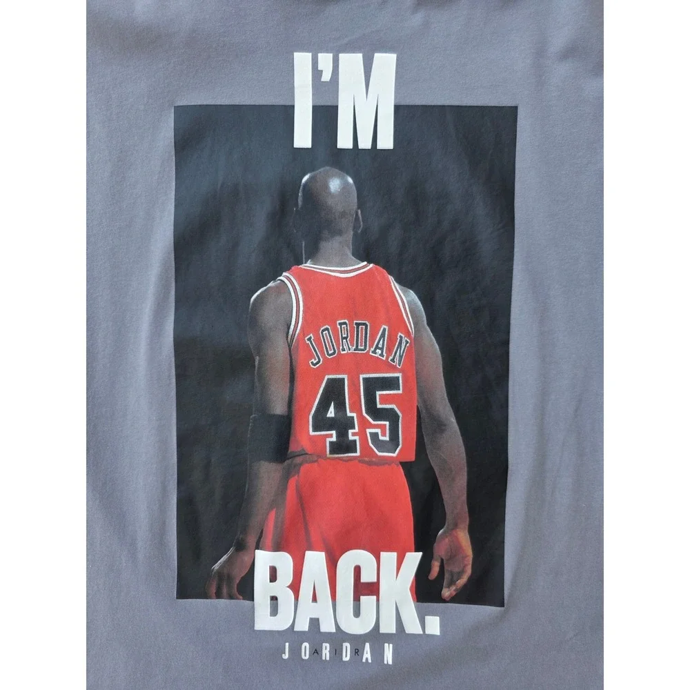 Nike Air Jordan I'm Back 45 Graphic Print Shirt Steel Blue Gray Mens M